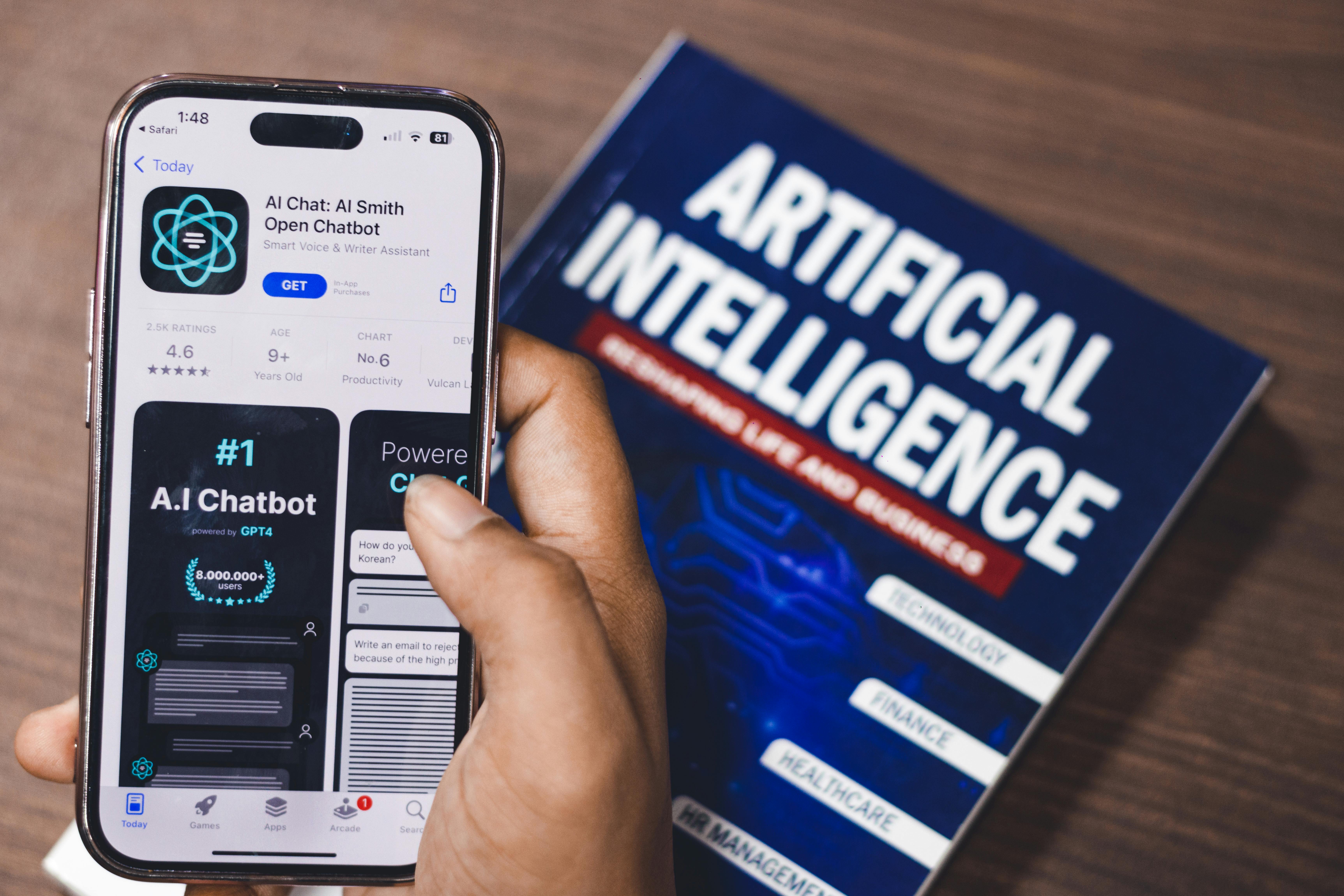 Person looking at AI chatbot on phone